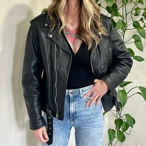 Vintage Oversized Biker Motorcycle Leather Jacket